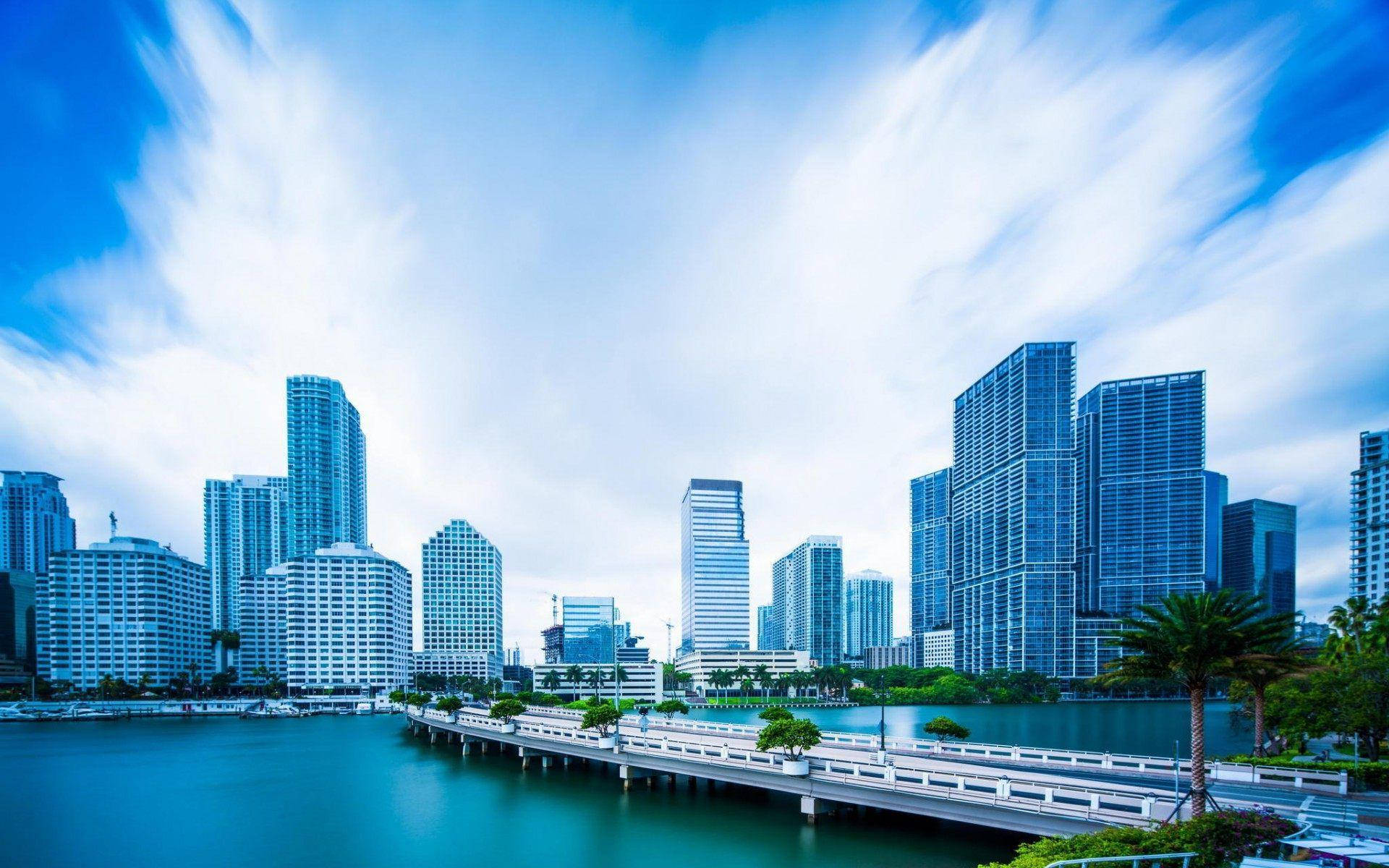 Brickell Skyline In American City Florida Wallpaper