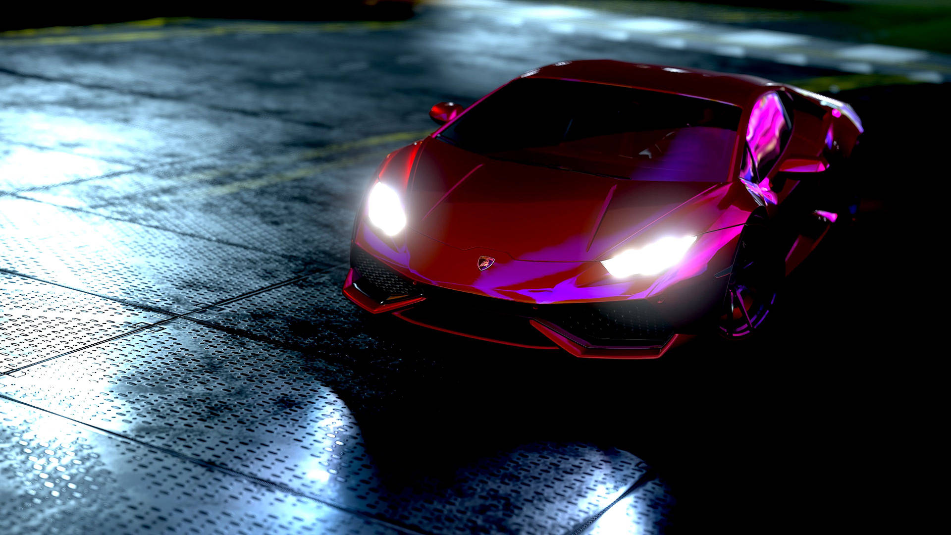 Bright Lights, Big City: Red Lamborghini Huracan Includes Neon Glow Wallpaper