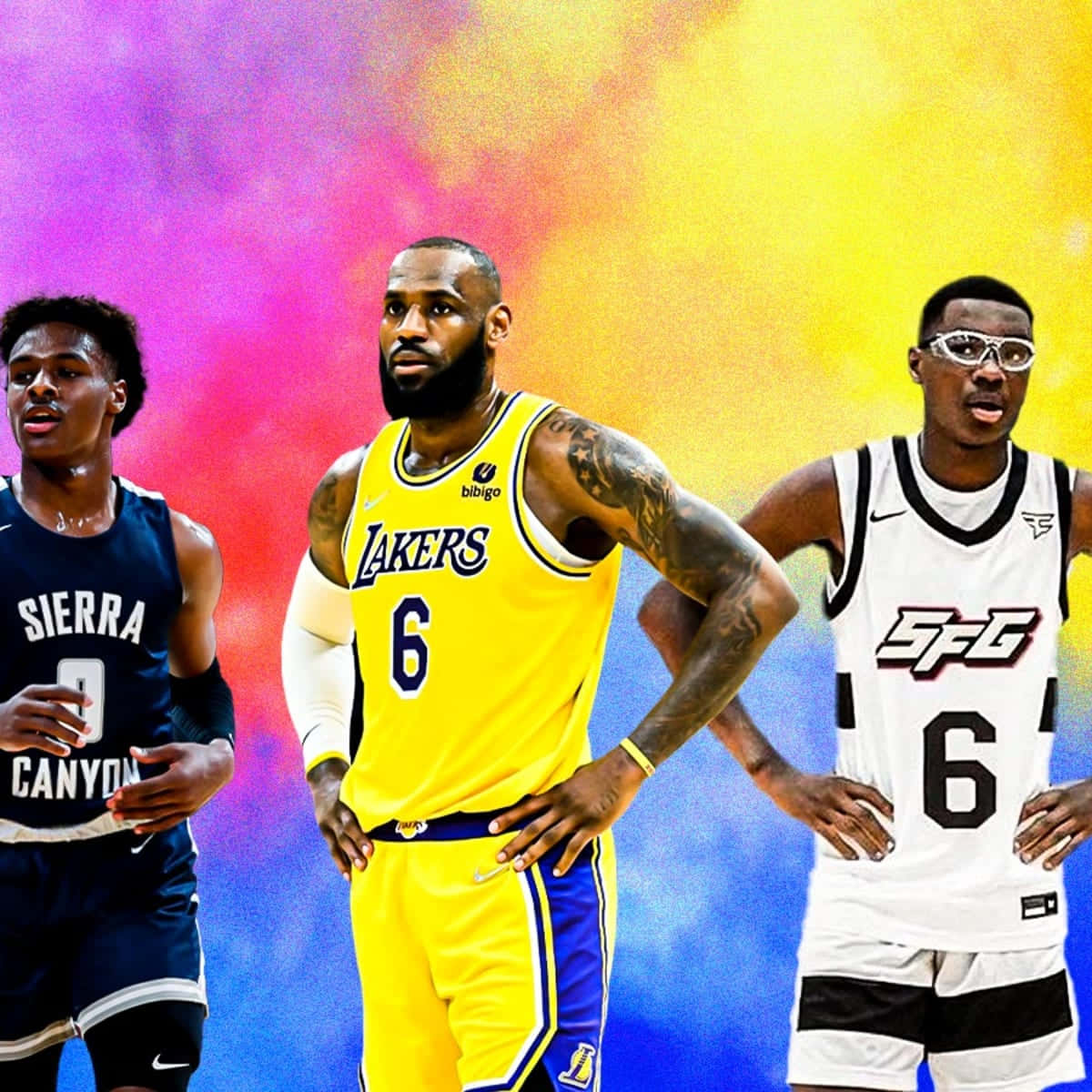 Bronny James With Lebron And Bryce Wallpaper