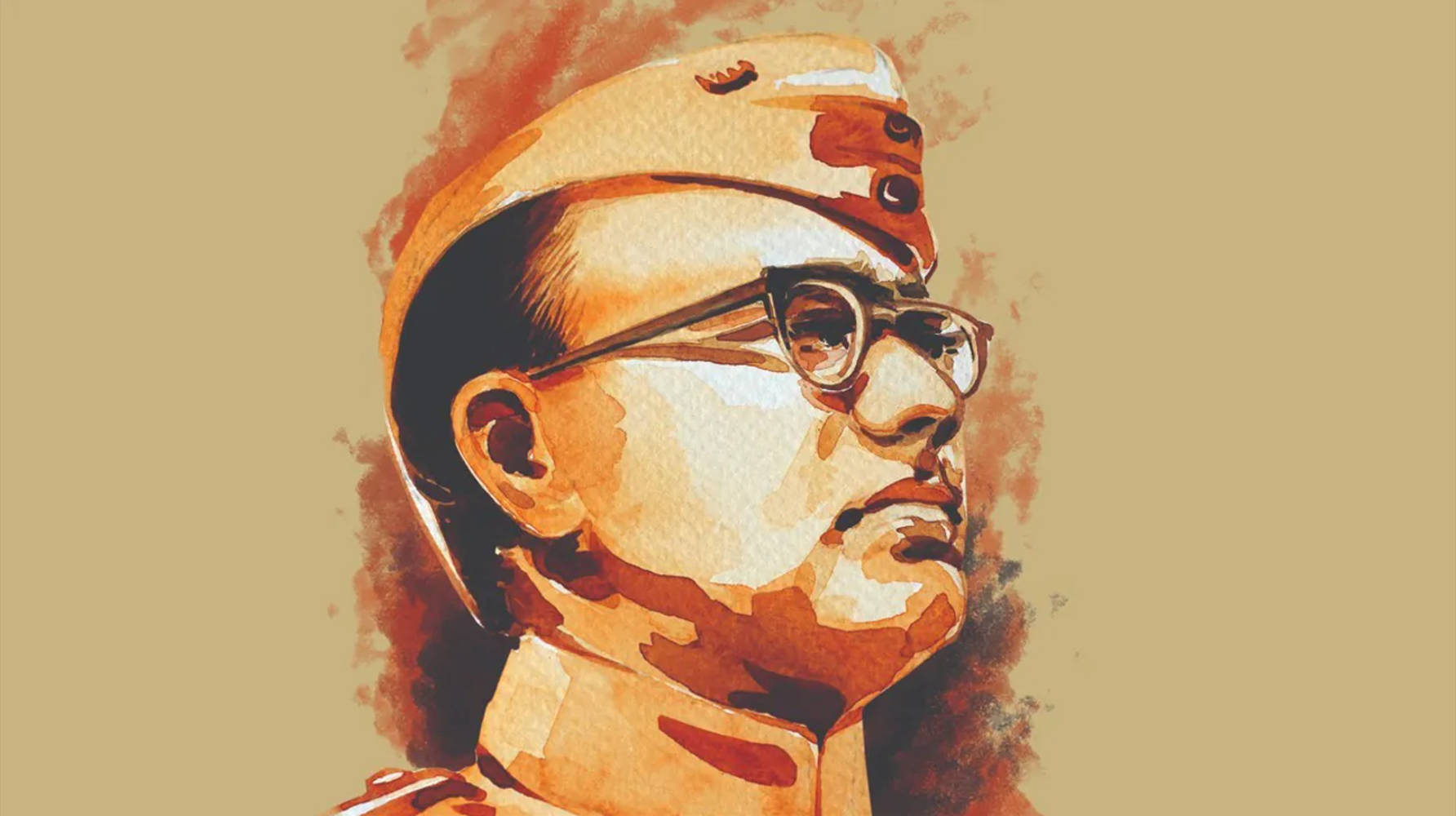 Brown And Bronze Portrait Of Netaji Bose Wallpaper