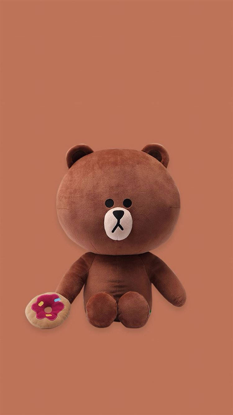 Brown Bear With Donut Cartoon Iphone Wallpaper