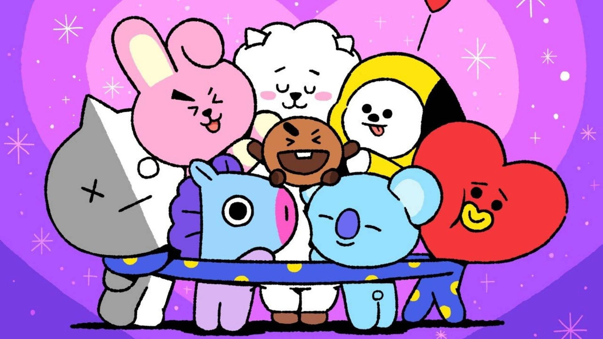 Bt21 Hugging Each Other Sweetly Wallpaper