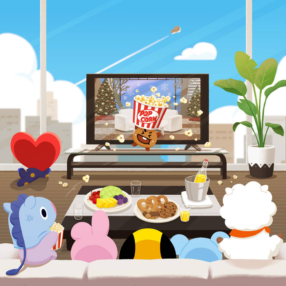 Bt21 Snack And Tv Time Wallpaper