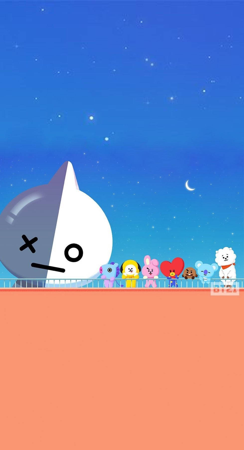 Bt21 Van And Friends At Night Time Wallpaper