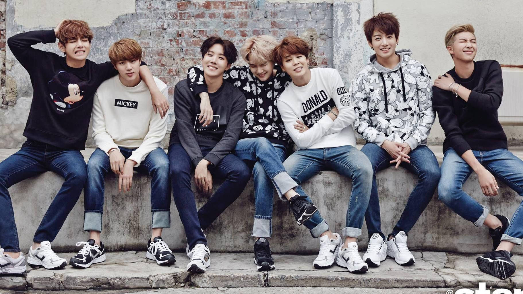 Bts 2020 Seated On Concrete Bench Wallpaper