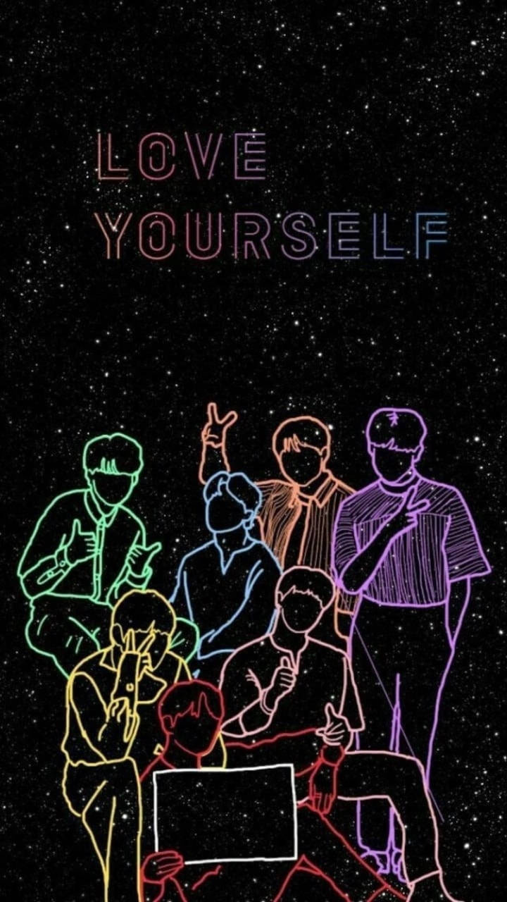 Bts Aesthetic Neon Line Art Wallpaper