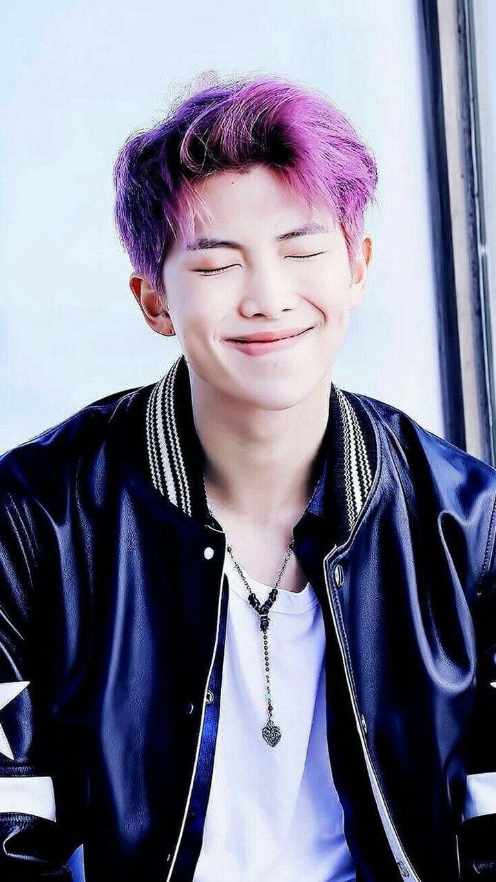 Bts Rm Cute Purple Hair Wallpaper