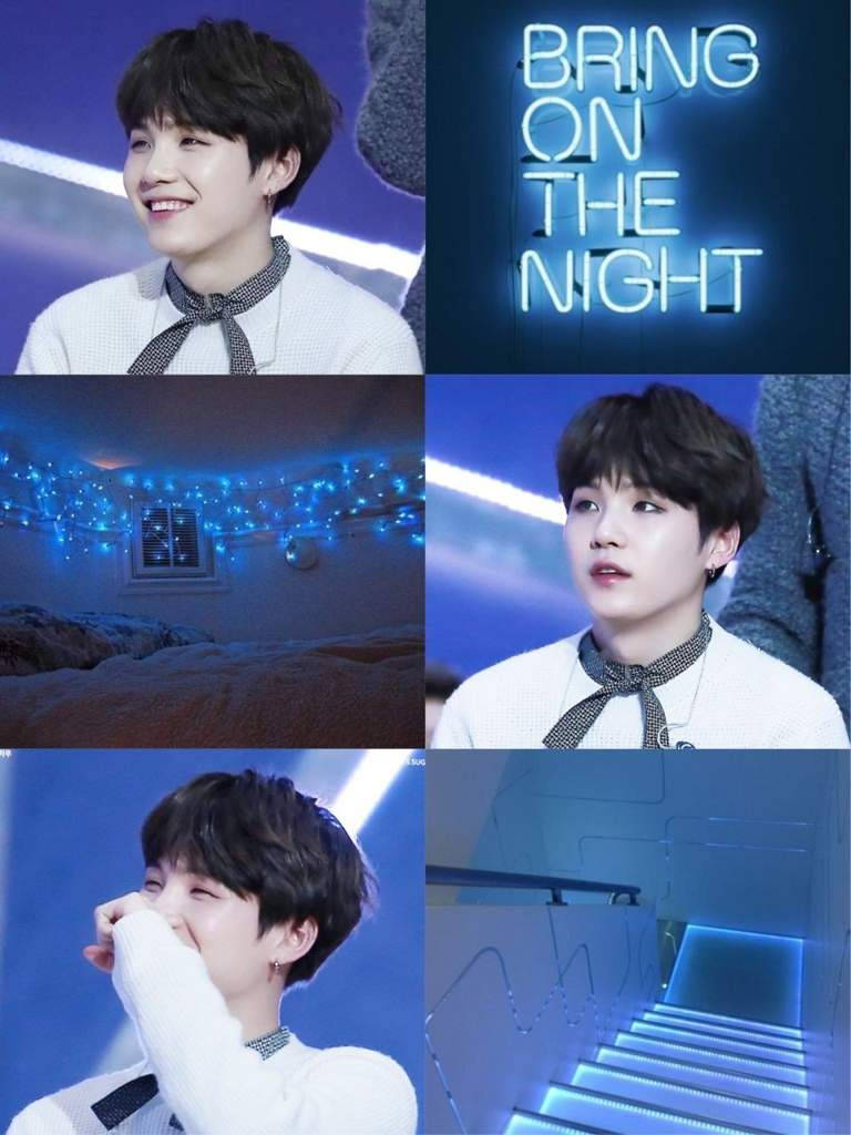 Bts Suga Cute Blue Collage Wallpaper