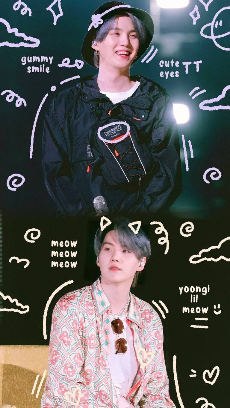 Bts Suga Cute Doodles Wallpaper