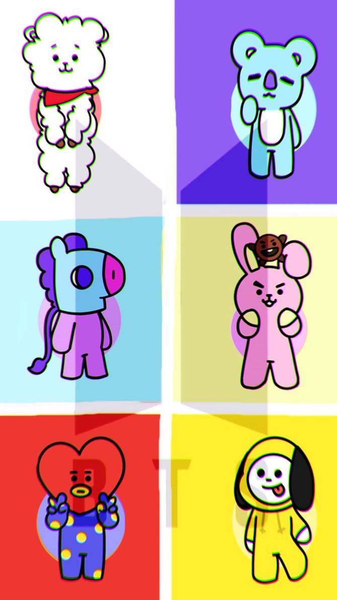 Bts X Bt21 Characters - Mythical Friends Wallpaper
