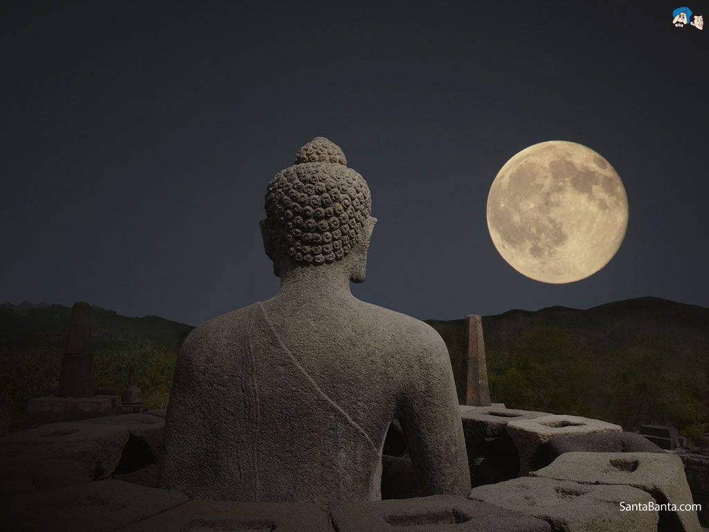 Buddha Statue Under Moon Wallpaper