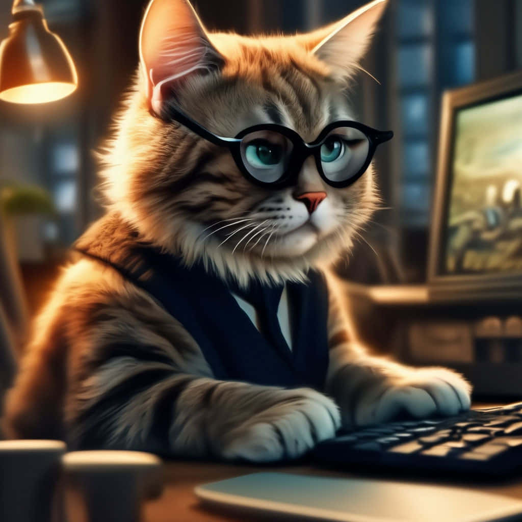 Business Cat_ Typing_at_ Computer Wallpaper