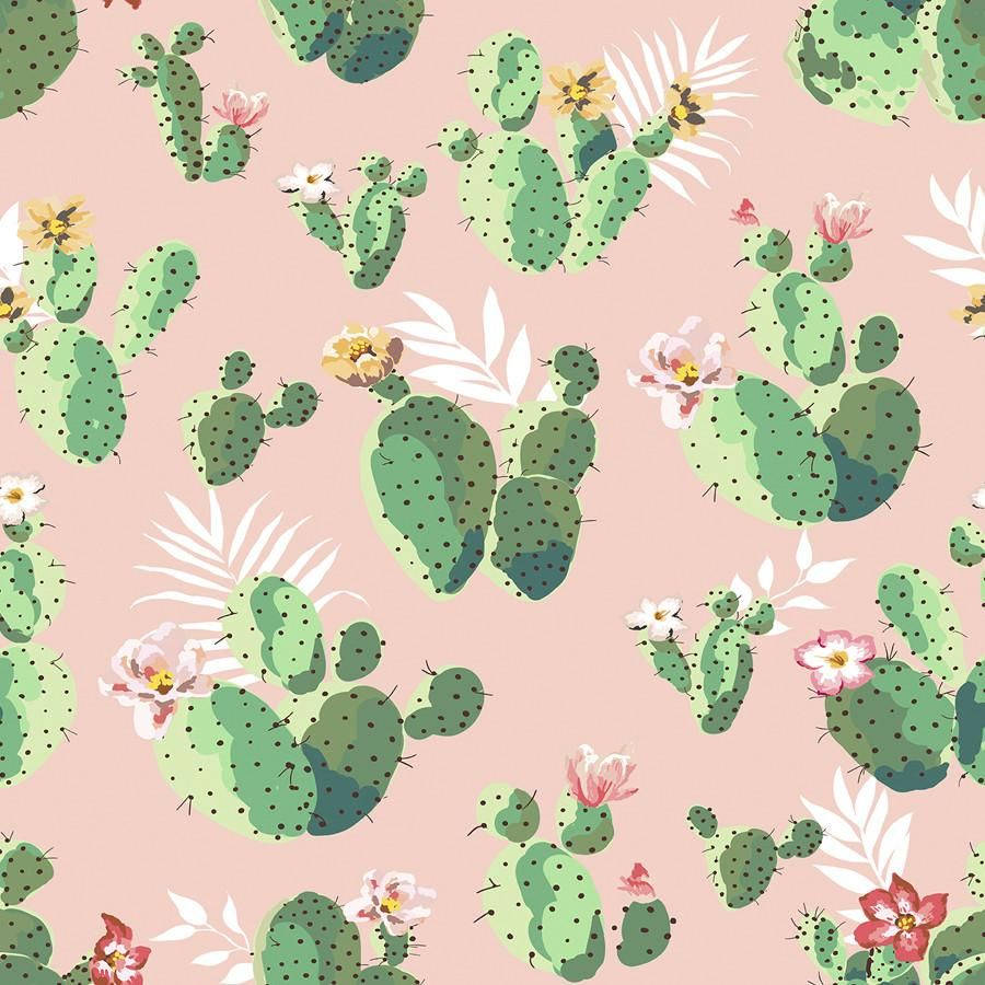 Cactus Plants With Flowers Pattern Wallpaper