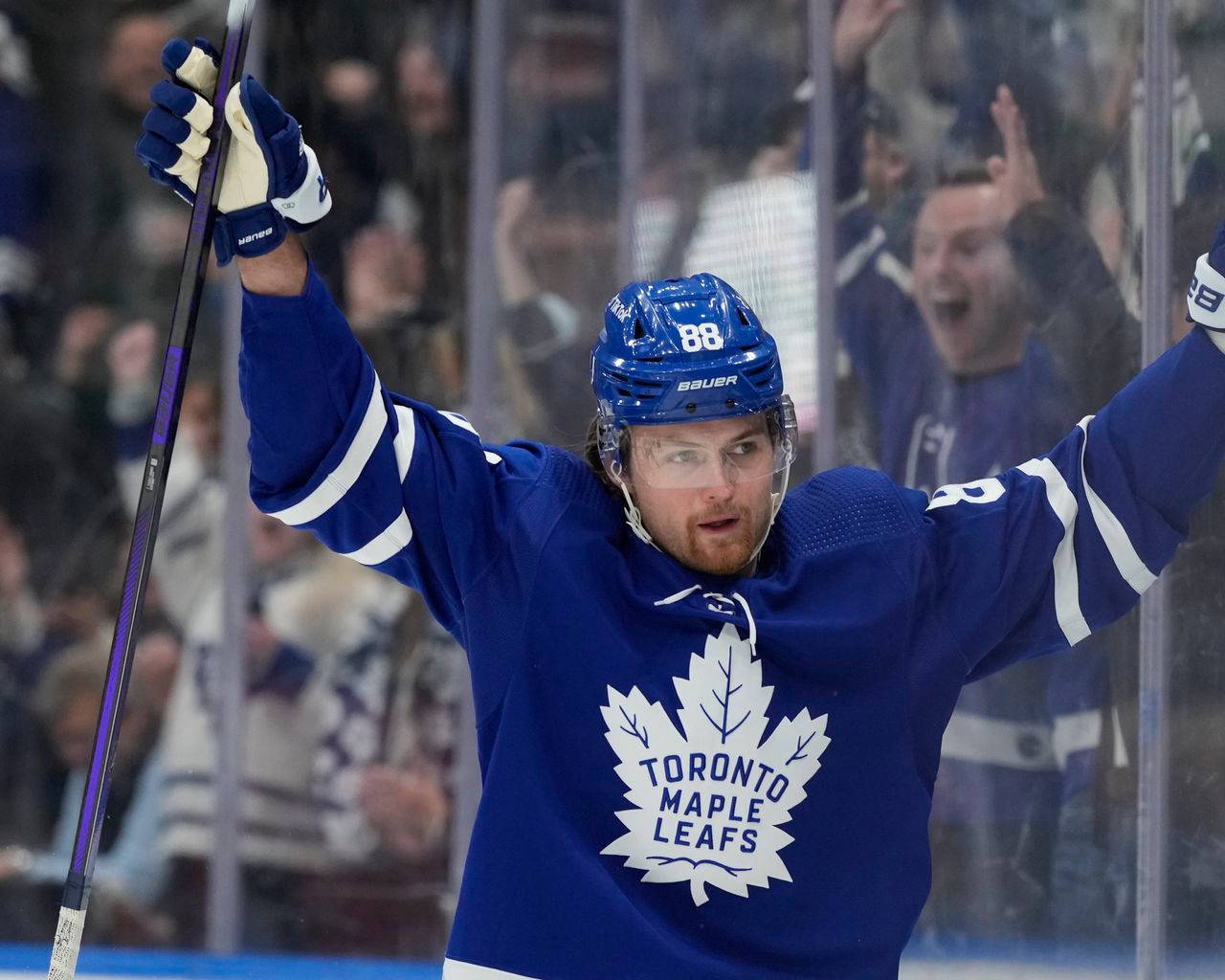 Canadian Nhl Star William Nylander Celebrating A Goal Wallpaper