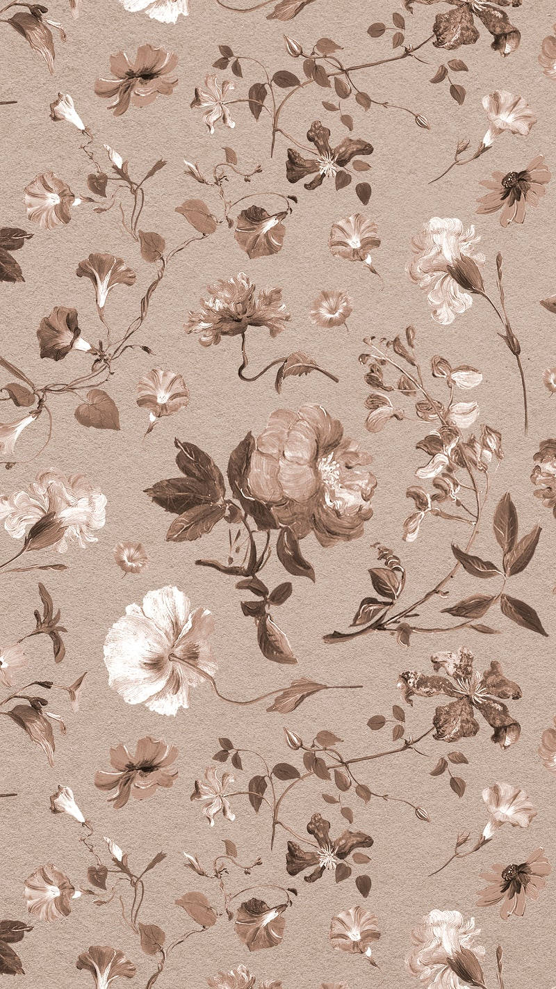 Caption: Artistic Blend Of Neutral Tones With Floral Theme On Iphone Wallpaper Wallpaper