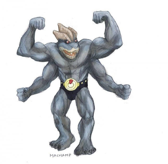 Caption: Captivating Image Of Machamp, The Dynamic Dinosaur-like Pokémon Wallpaper