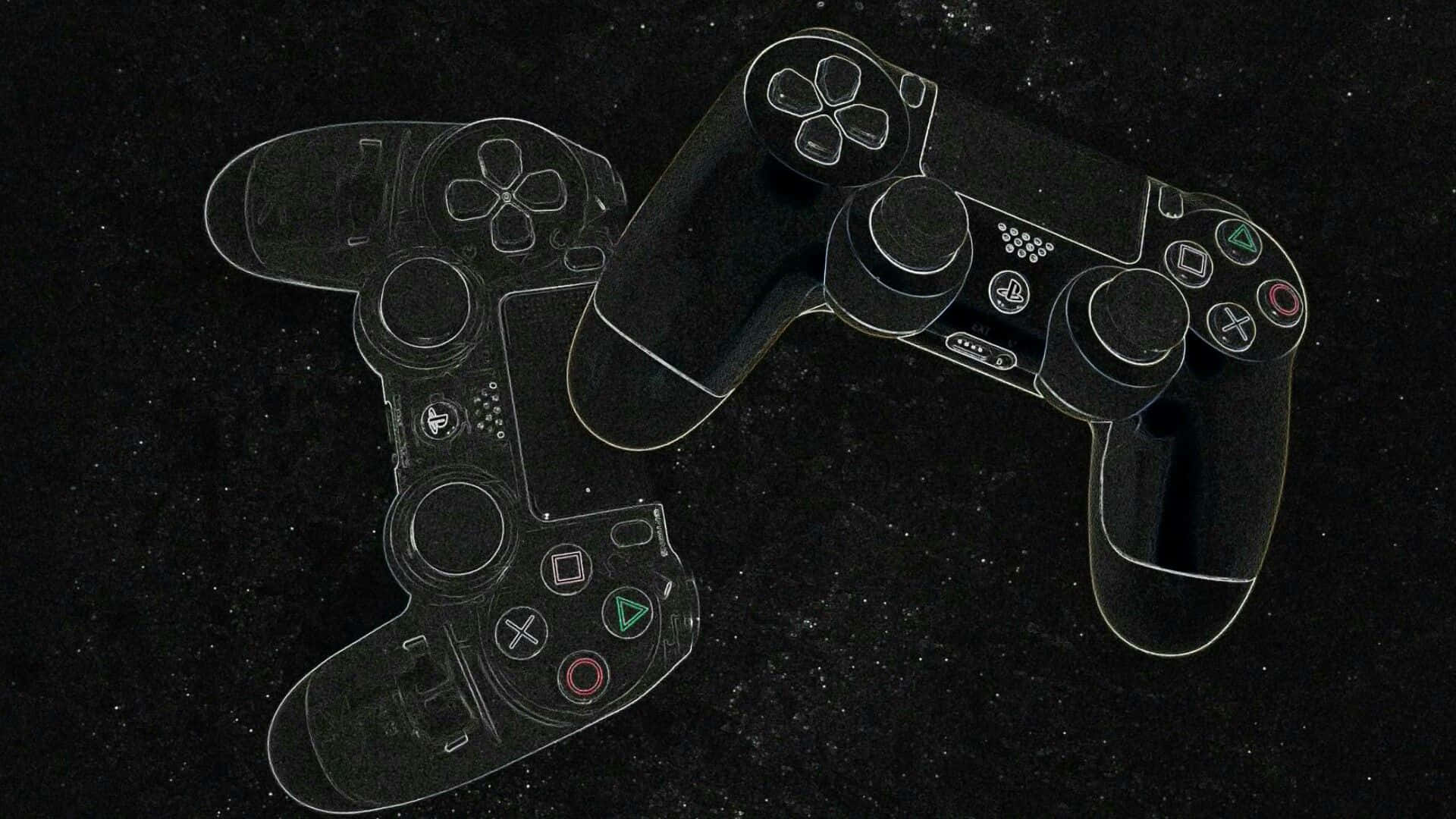 Caption: Cool Ps4 Retro Design With Dual Controllers Wallpaper