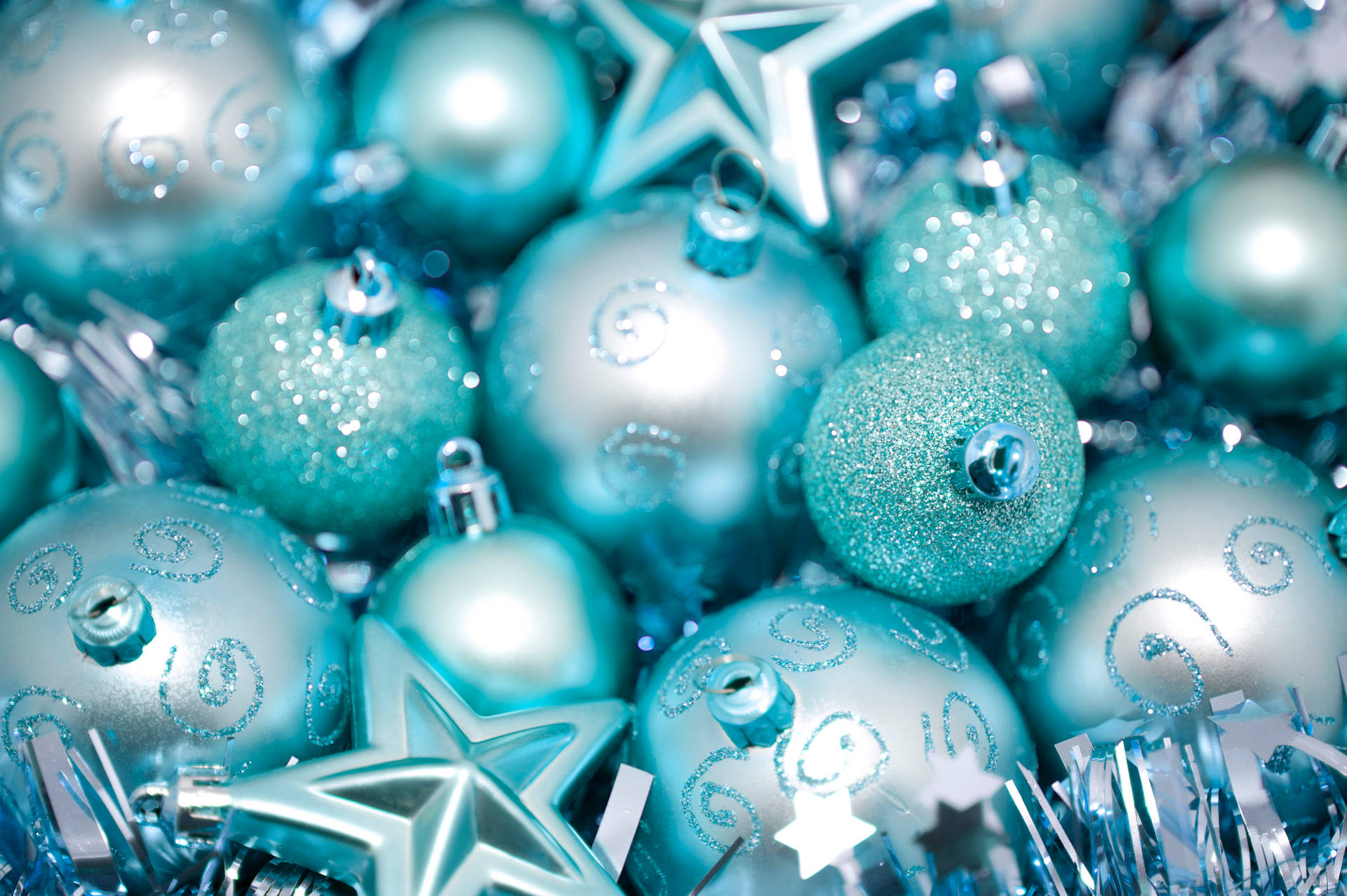 Caption: Cyan Christmas Baubles Adorning The Festive Holidays Wallpaper