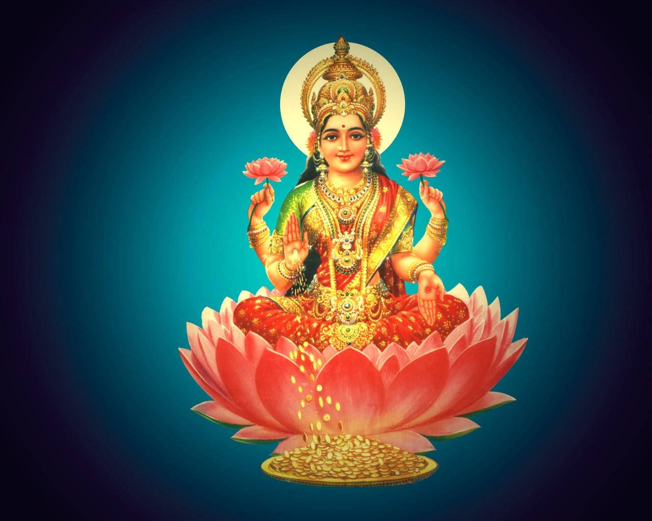 Caption: Divine Blessings Of Goddess Lakshmi Wallpaper