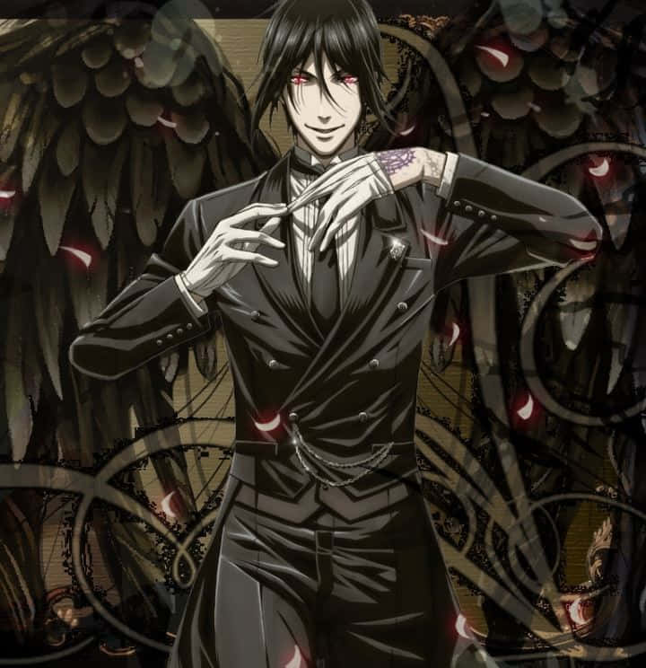 Caption: Elegant Sebastian Michaelis Posing In A Chic Suit. Wallpaper