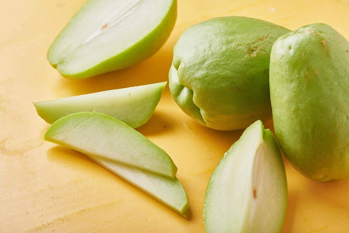 Caption: Fresh And Healthy Sliced Chayote Wallpaper