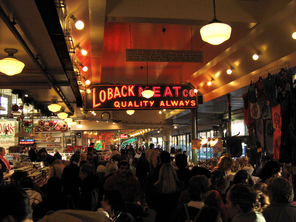 Caption: Fresh Meat Display At Loback's, Pike Place Market Wallpaper