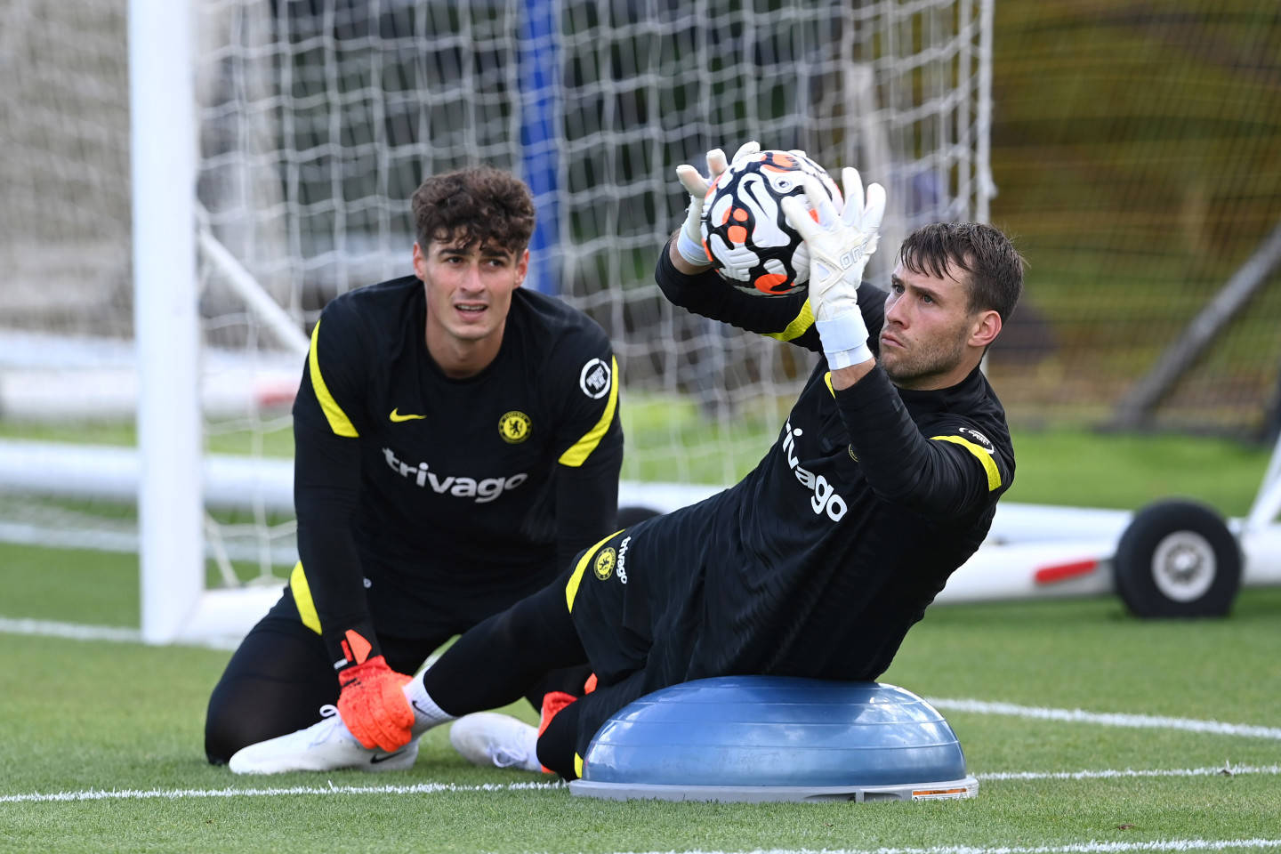 Caption: Spanish Goalkeeper Kepa Arrizabalaga Alongside English Keeper Marcus Bettinelli On The Pitch. Wallpaper