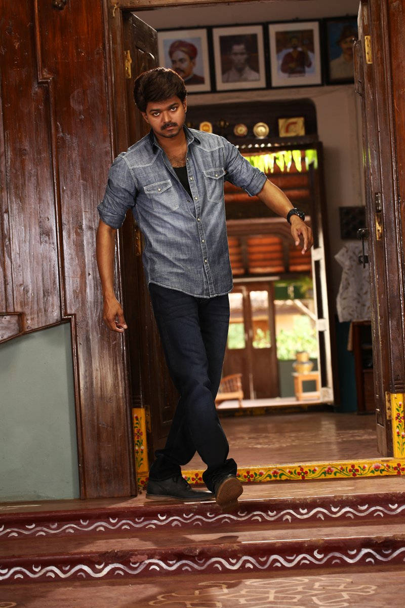 Caption: Thalapathy Vijay In Denim Shirt Wallpaper