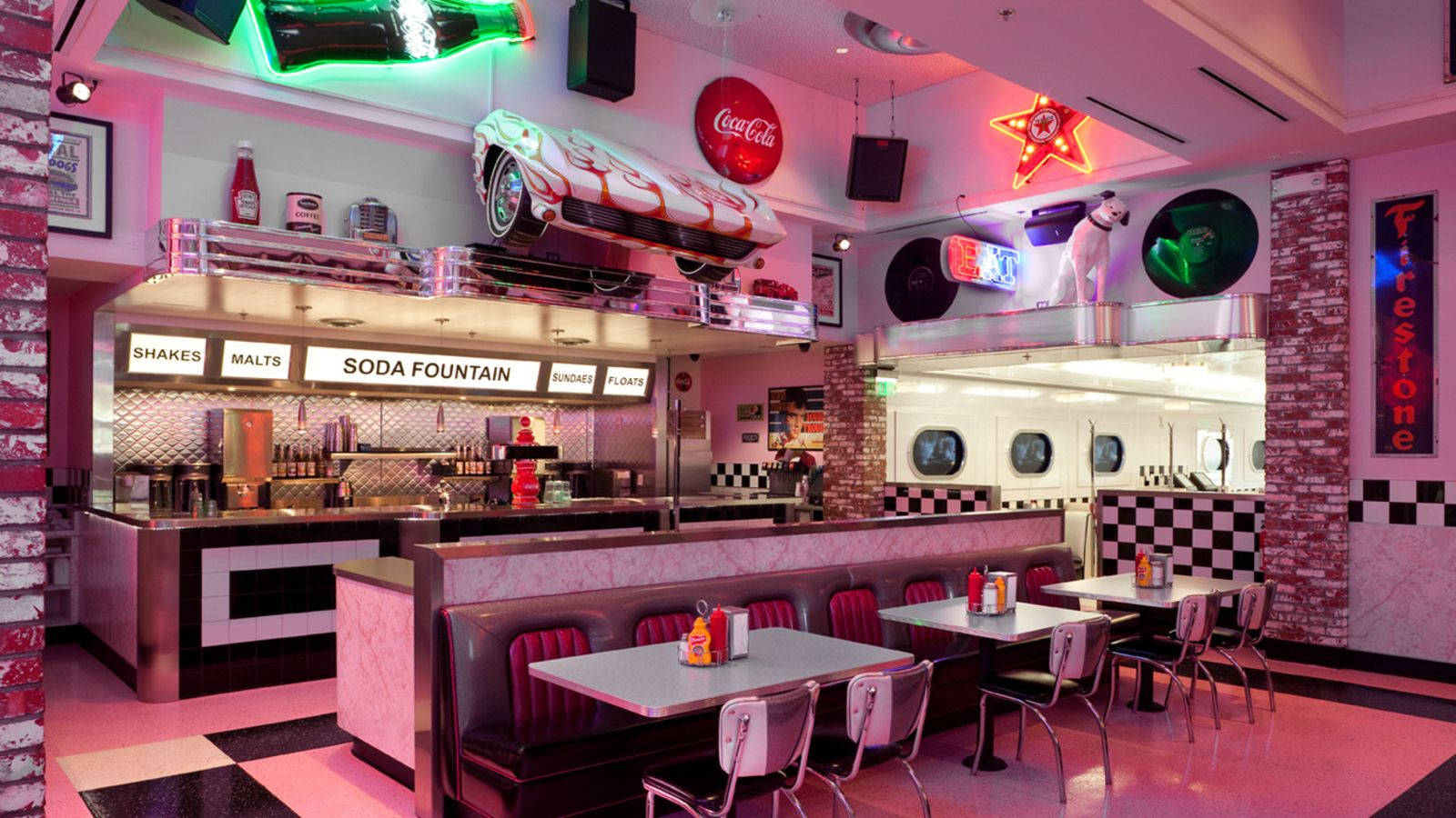 Captivating Pink 50s Diner Interior View Wallpaper