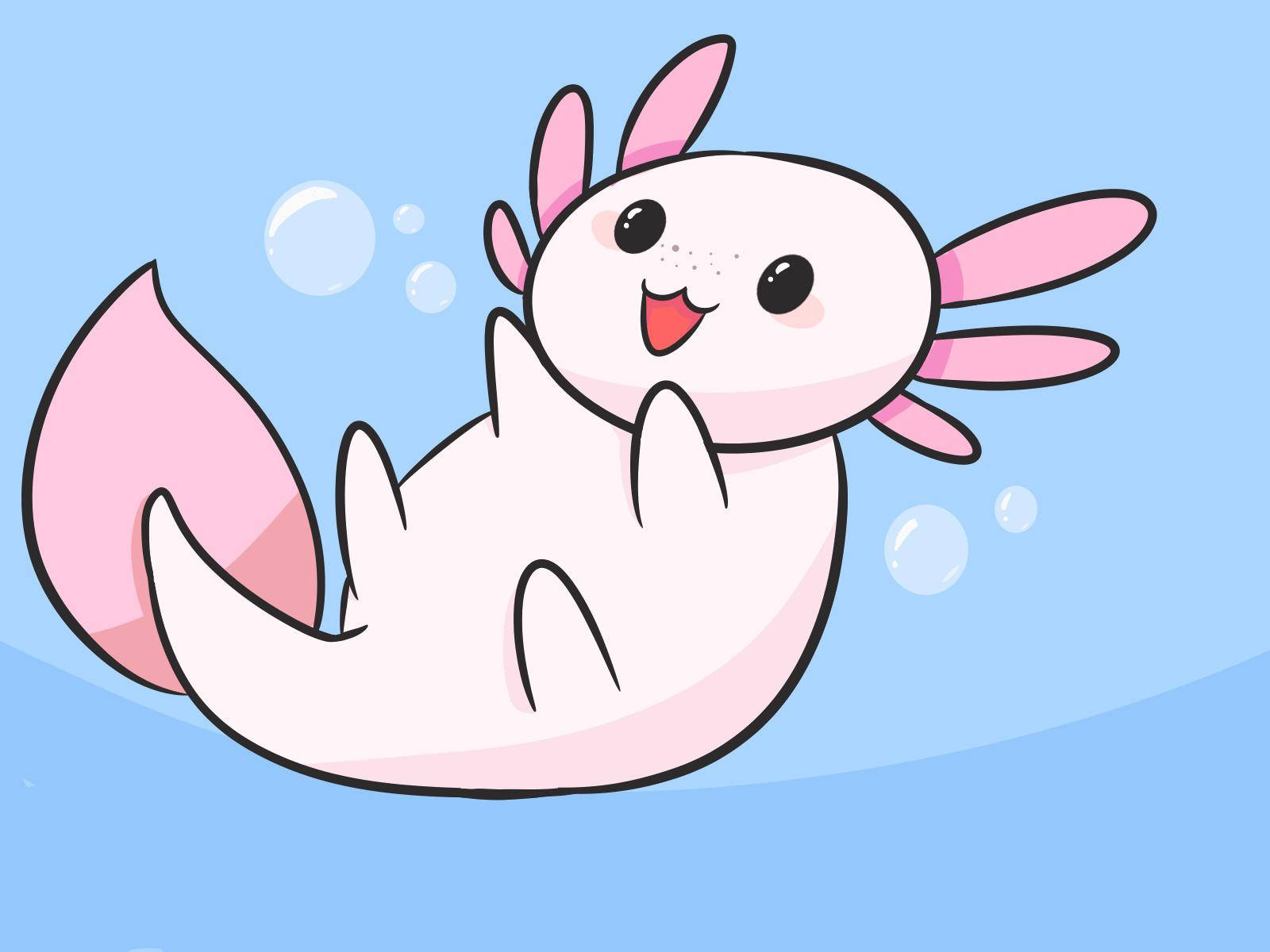 Cartoon Axolotl In Blue Wallpaper