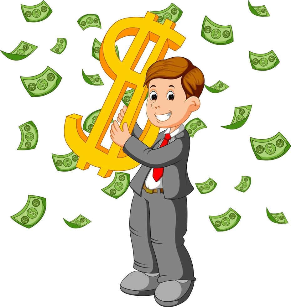 Cartoon Man Holding Golden Dollar Sign Raining Money Wallpaper