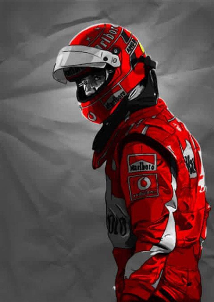 Cartoonized Michael Schumacher In Red Overalls Wallpaper