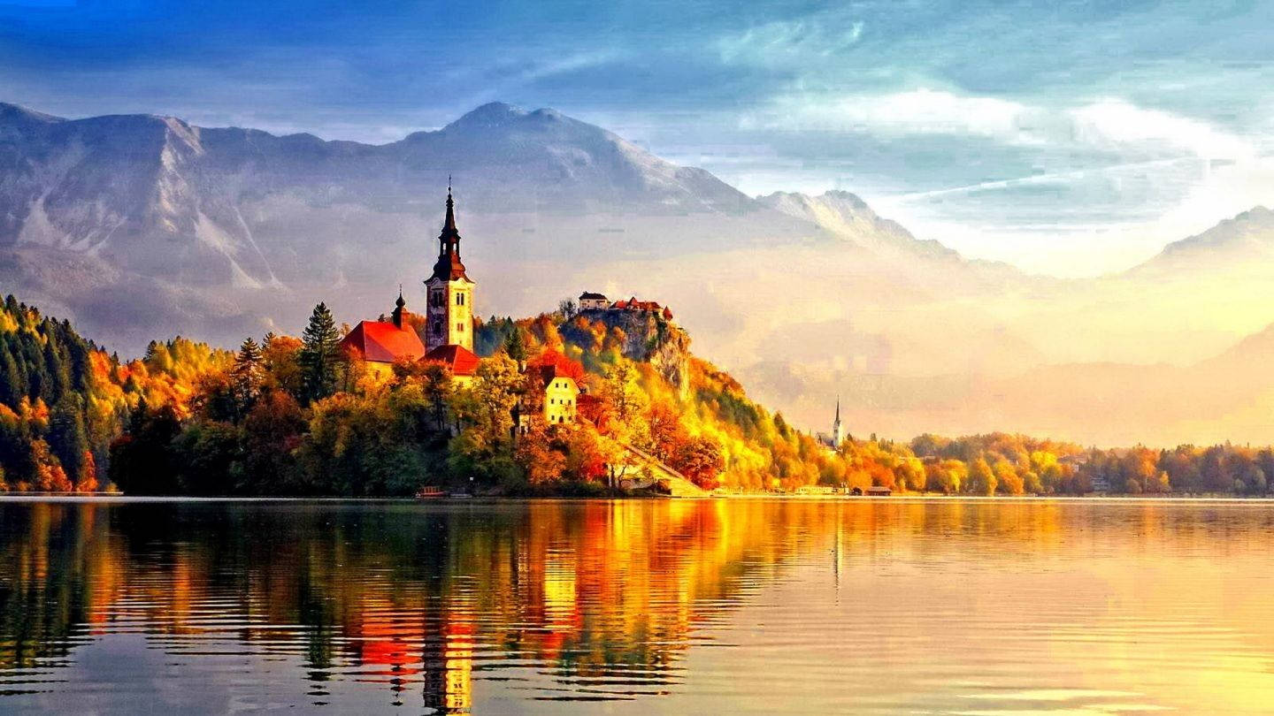 Castle In Autumn During Sunset Wallpaper