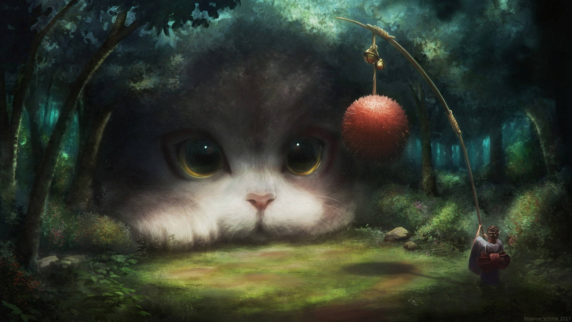 Cat And Geisha Fantasy Art Wallpaper