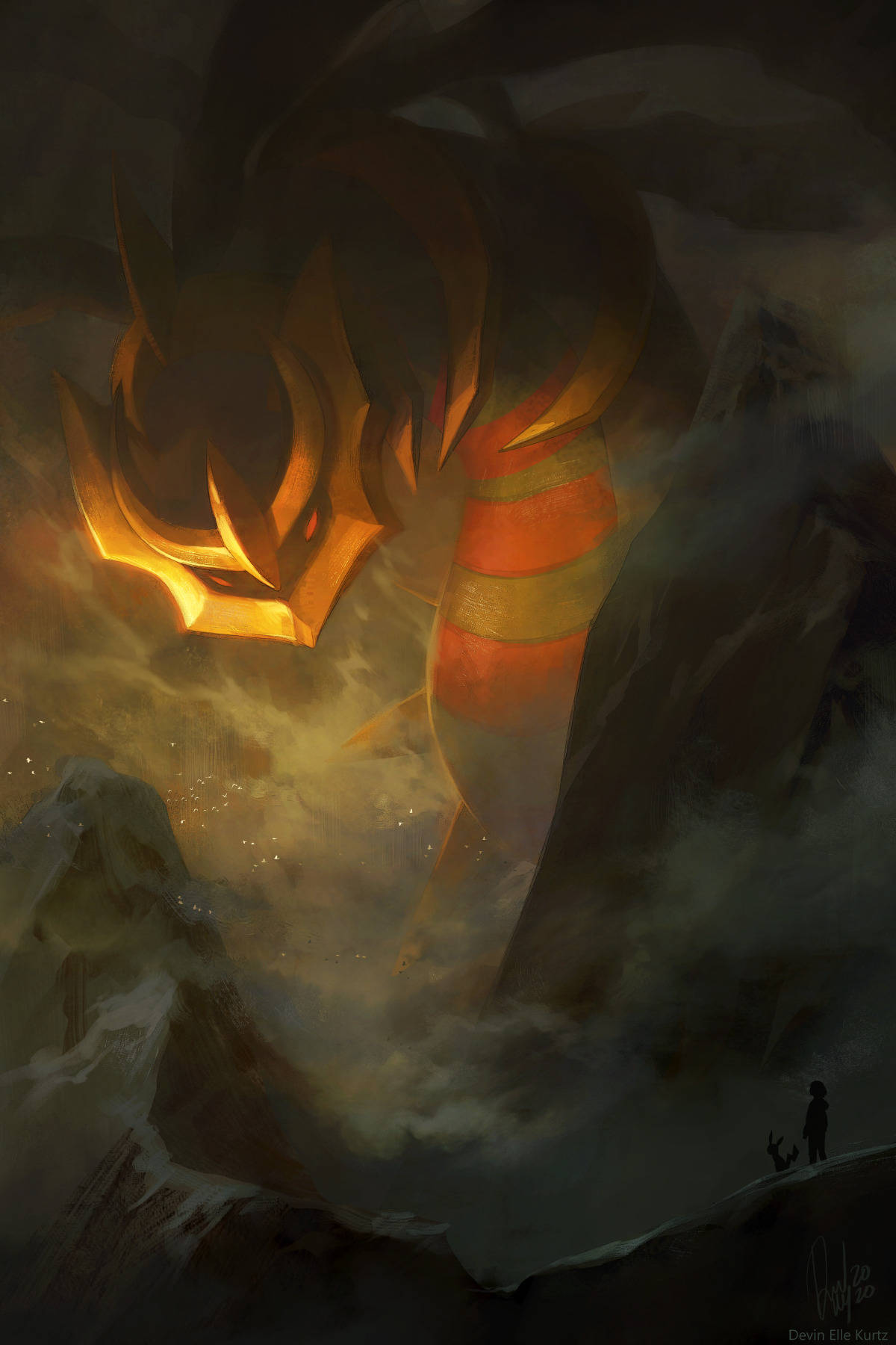 Catch A Glimpse Of The Majestic Giratina Soaring Amongst The Mountains Wallpaper