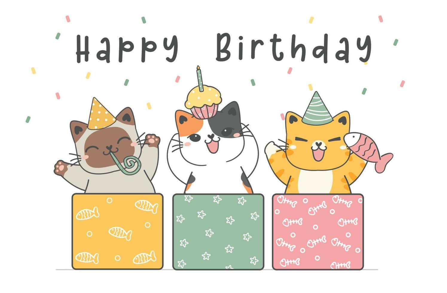 Celebratory Cats Happy Birthday Illustration Wallpaper