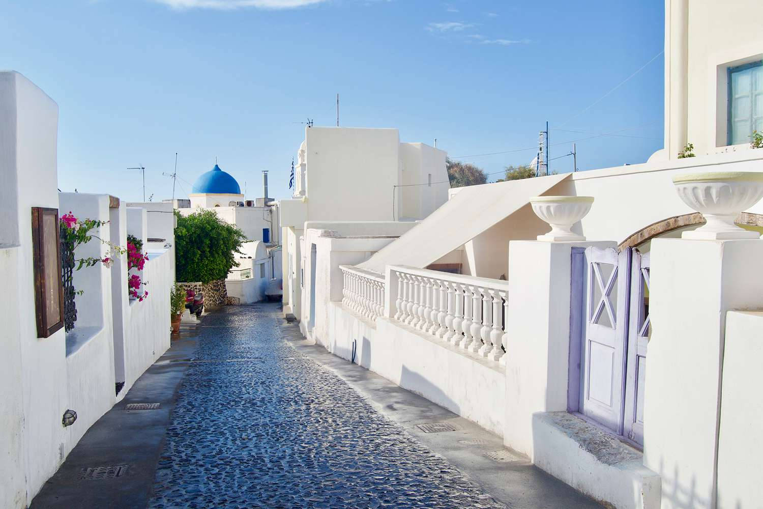 Charming Streets Of Santorini Wallpaper