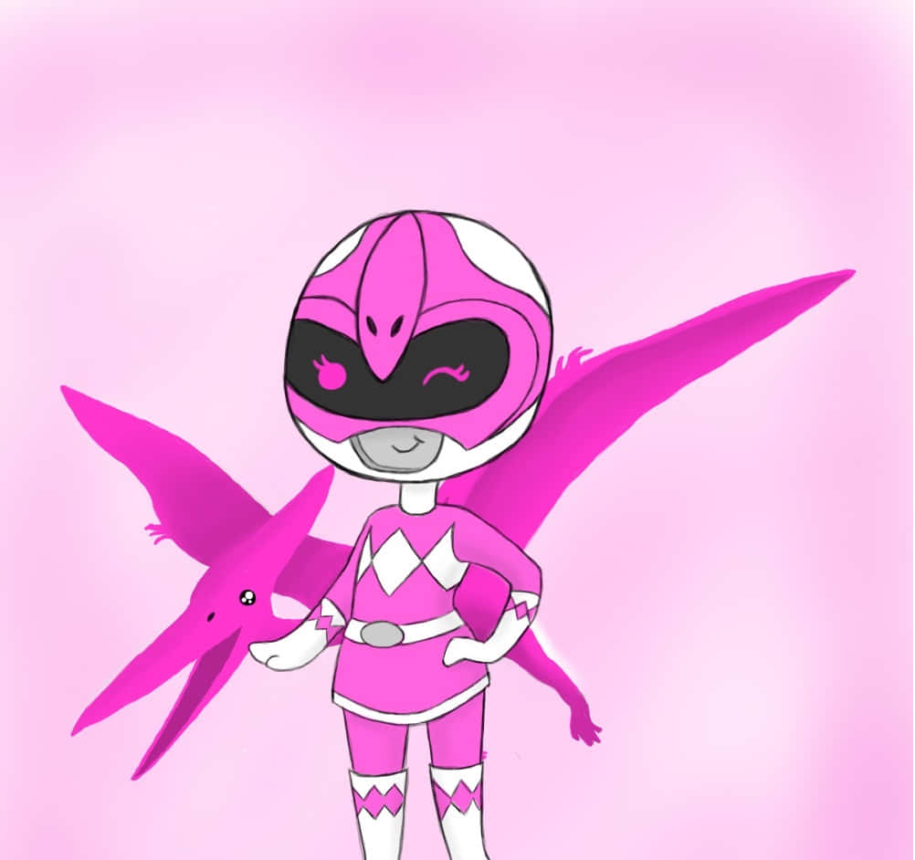 Chibi Pink Rangerand Pterodactyl Wallpaper