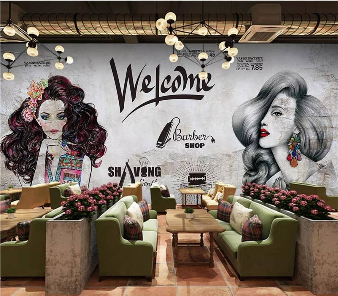 Chic Vintage Hair Salon Interior Wallpaper