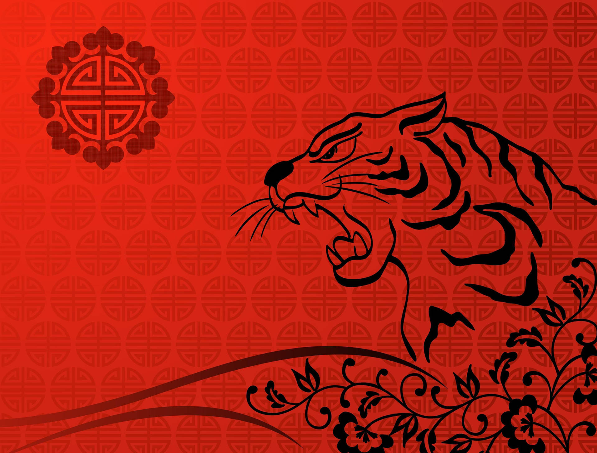 Chinese Red Tiger Art Wallpaper