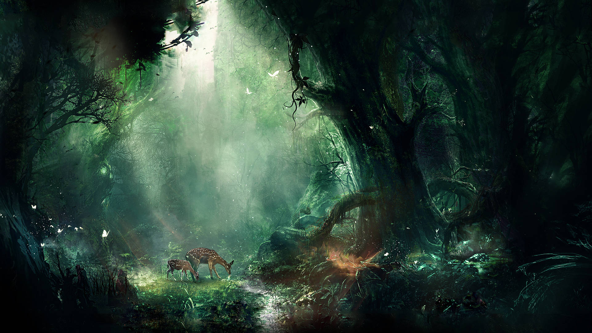 Chital Deer Forest Fantasy Art Wallpaper