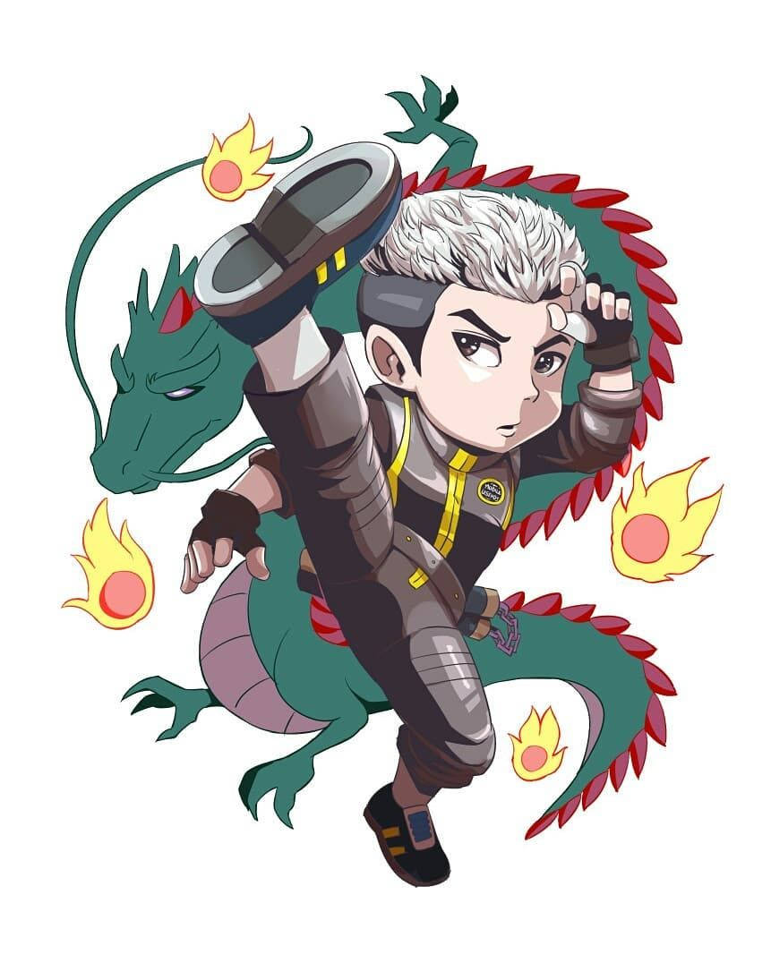 Chou Ml Chibi Kick With Dragon Wallpaper