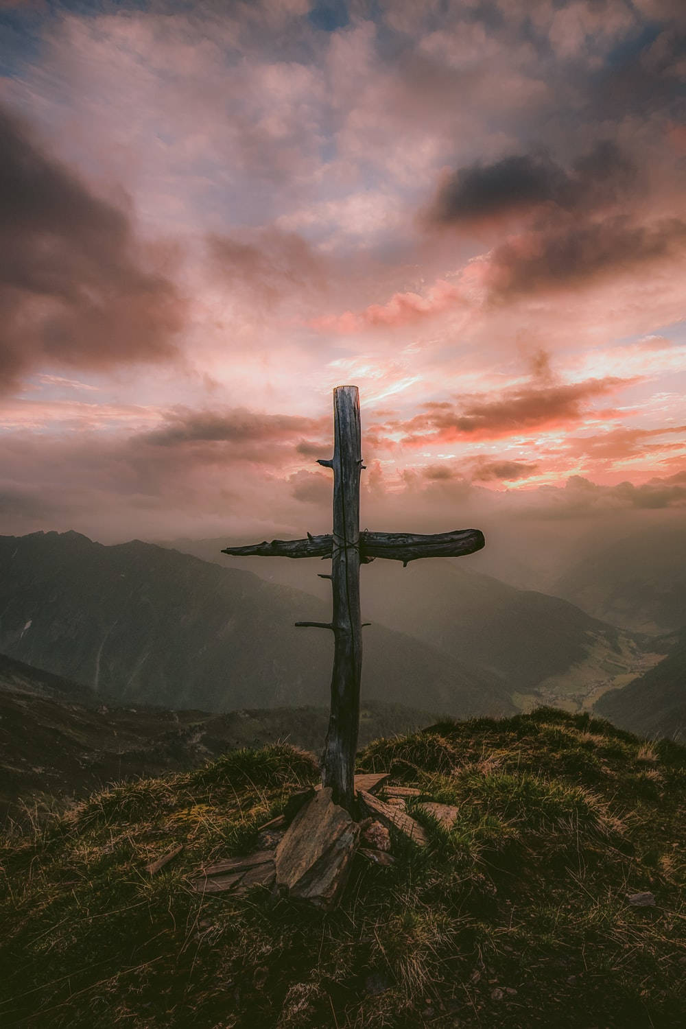 Christian Cross Top Of Green Mountain Wallpaper