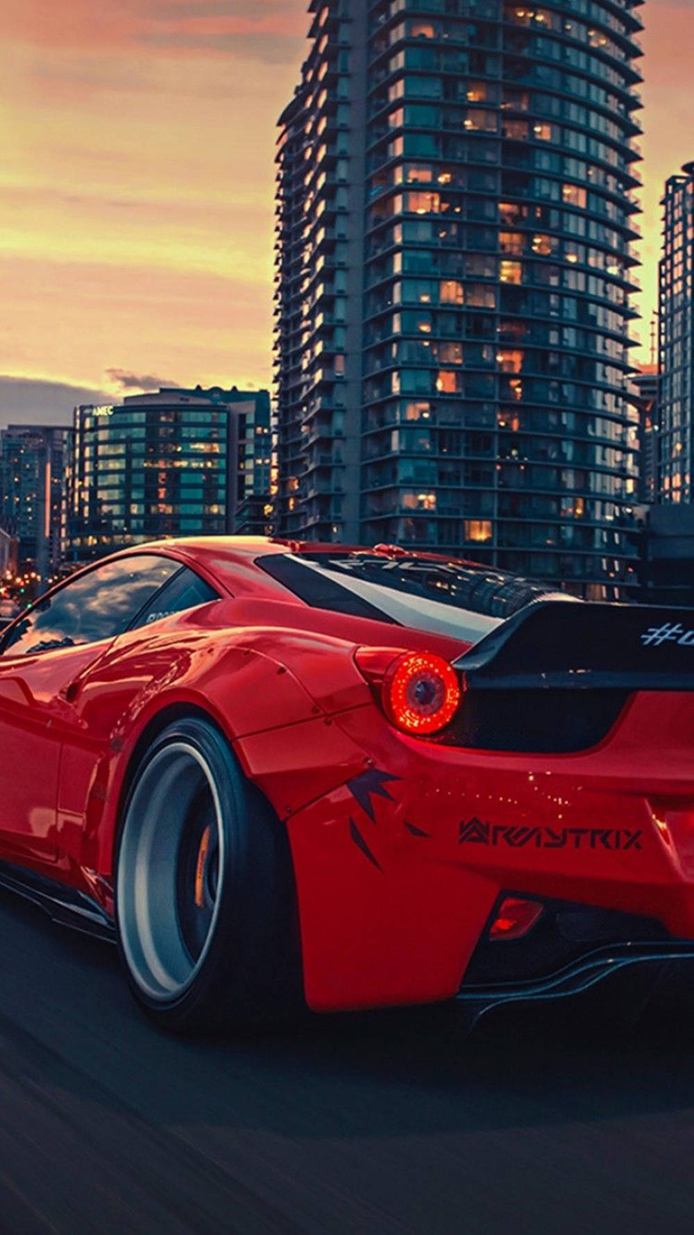 Cityscape Scarlet Ferrari Iphone Wallpaper