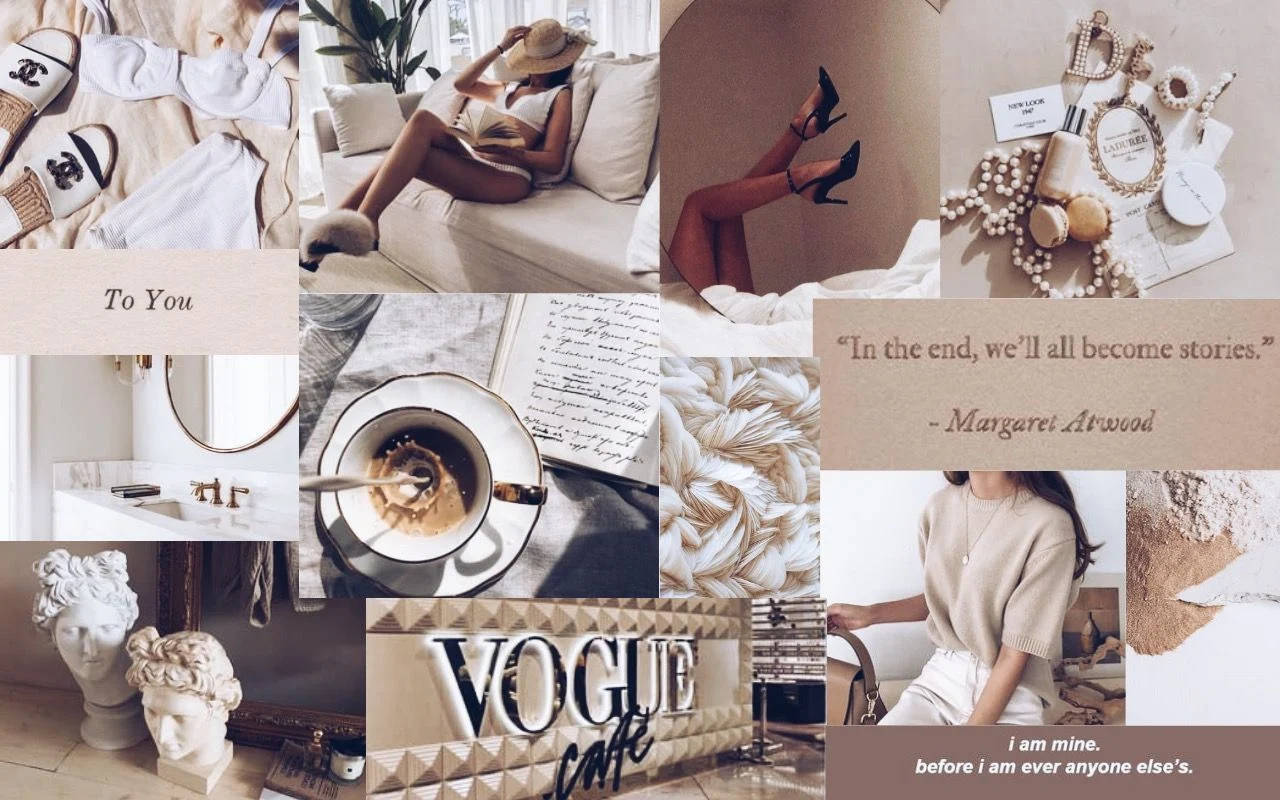 Classy Beige Aesthetic Desktop Collage Wallpaper