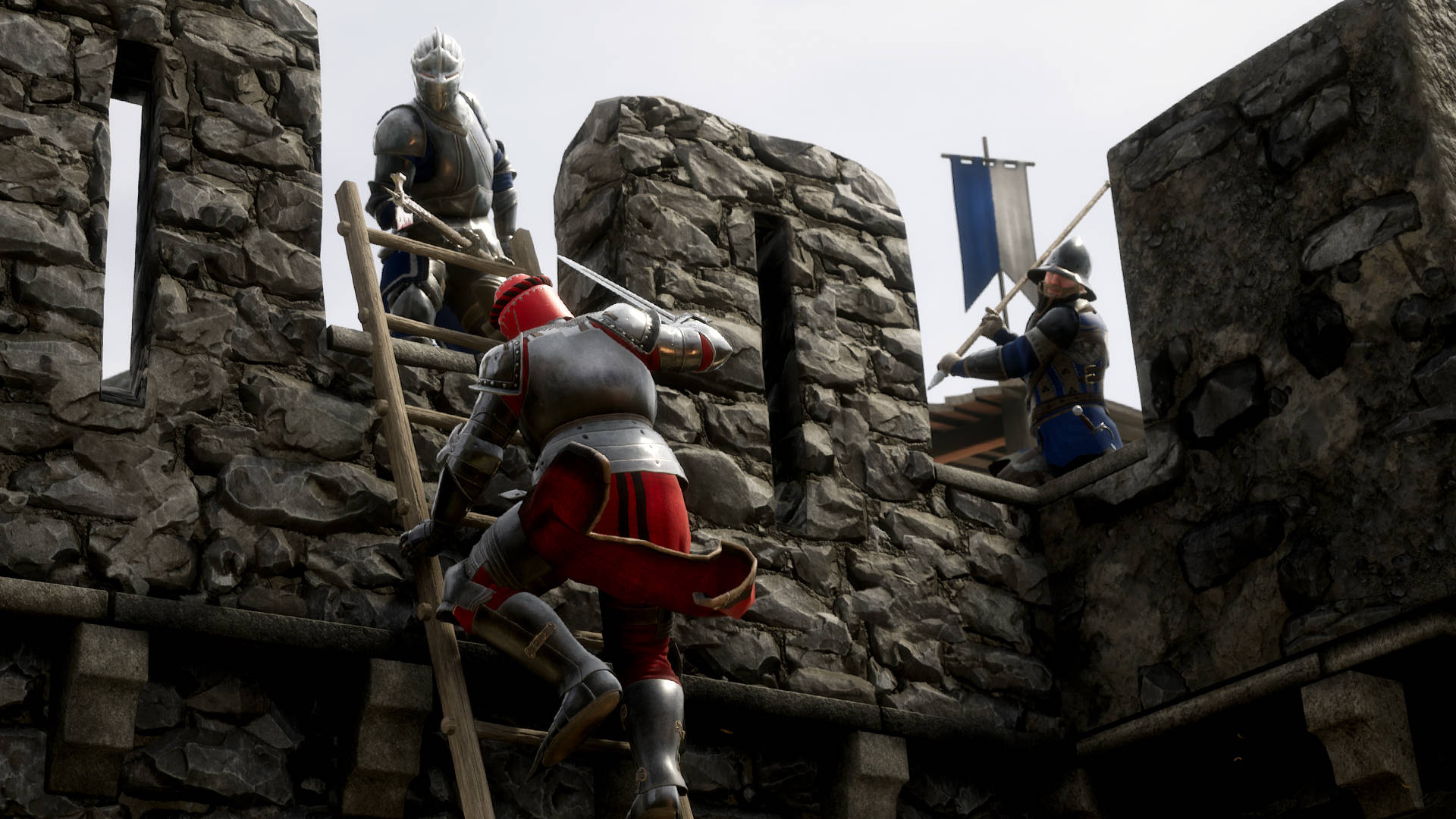 Climbing Mordhau Knight During Frontline Game Wallpaper