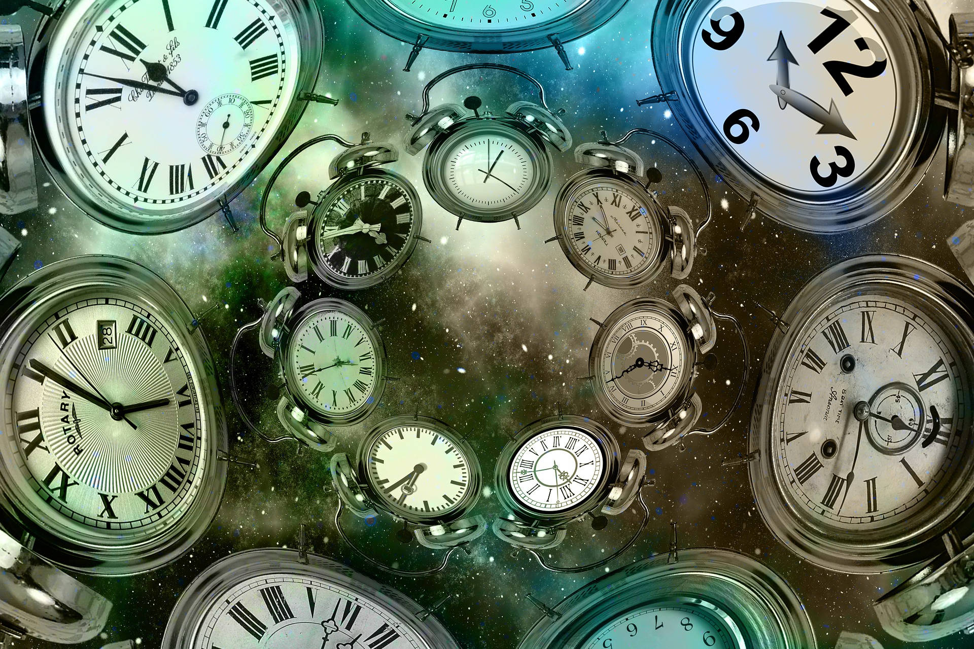 Clocks Floating In Space Wallpaper