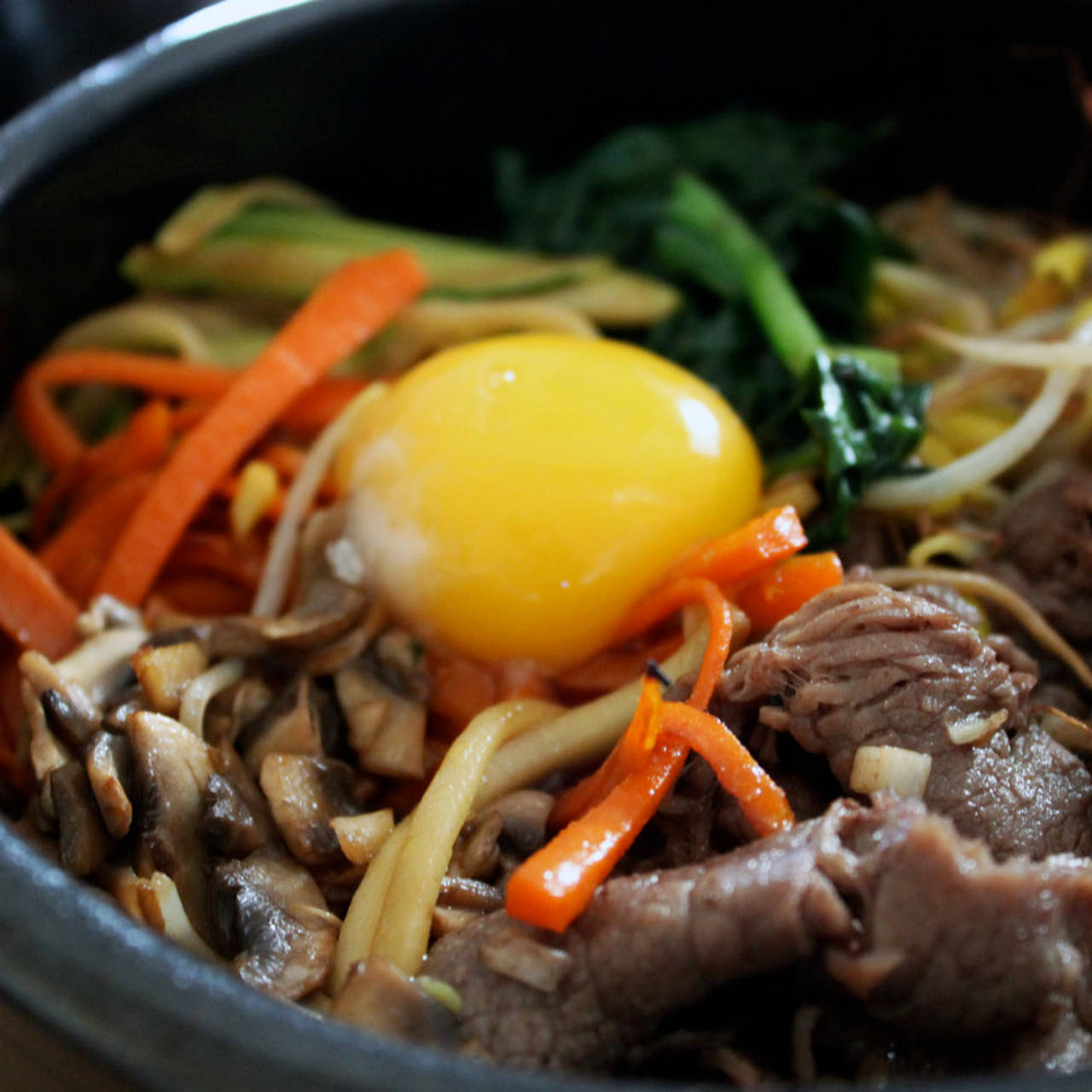 Close-up Shot Of Bibimbap With Raw Egg Wallpaper