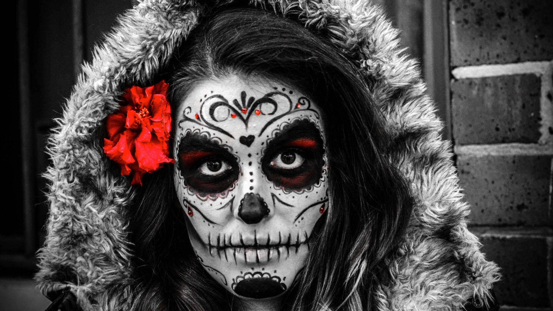 Close-up Sugar Skull Girl Wallpaper