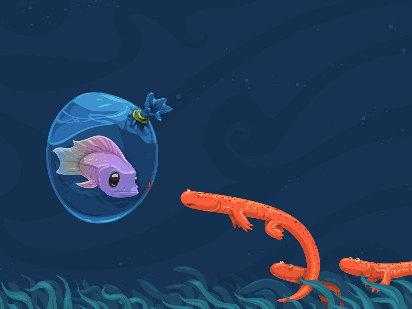 Colored Cartoon Fish Wallpaper